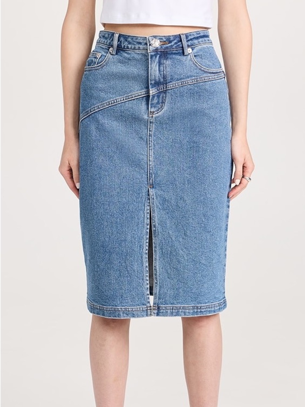 STAUD Hudson Denim Pencil Skirt